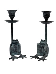 Pair of Bronze Frog Candlesticks