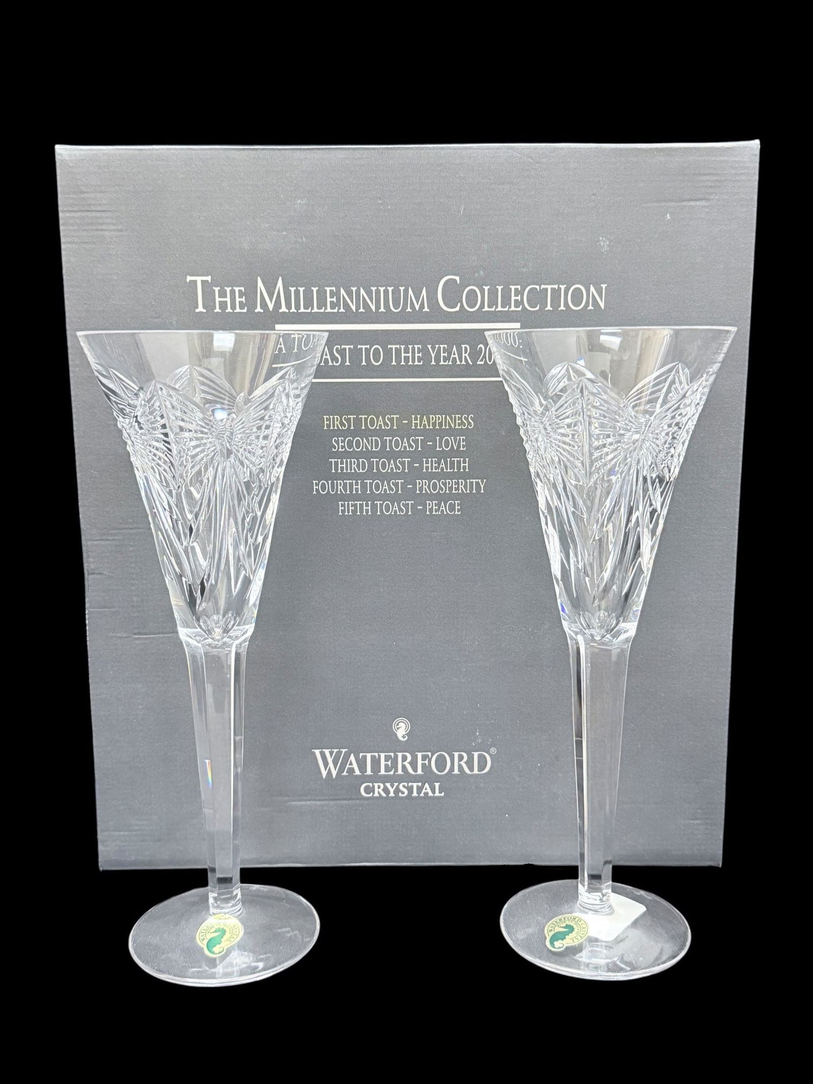 Pair of Waterford "Peace" Millennium Fluted Glasses (1 of 6)