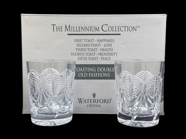 Pair of Waterford "Happiness" Double Old Fashioned Millennium Glasses