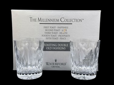 Pair of Waterford "Love" Double Old Fashioned Millennium Glasses