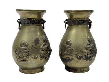 Pair of Early 20th C. Bronze Chinese Qing Dynasty Vases
