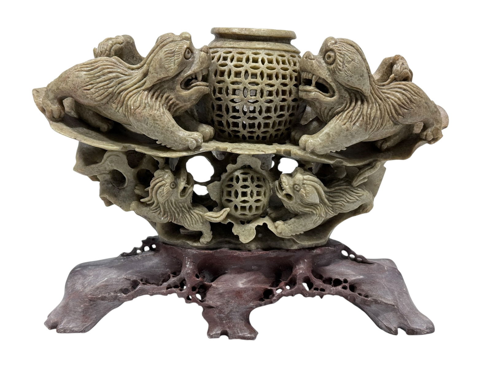 Chinese Carved Soapstone Foo Dog Incense Burner (1 of 12)