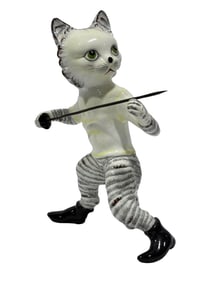 Mid Century Italian Pottery Cat w/ Sword