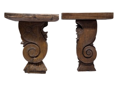 (2) Antique Style Carved Wood Sconce Shelves