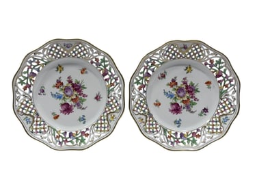 Pair of Reticulated Schumann Dresden "Chateau" Plates