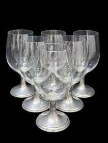 (6) "Arte Italica" Pewter Mounted Crystal Wine Glasses