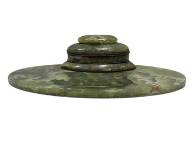 Late 19th C. Green Onyx Art Deco Inkwell Desk Set