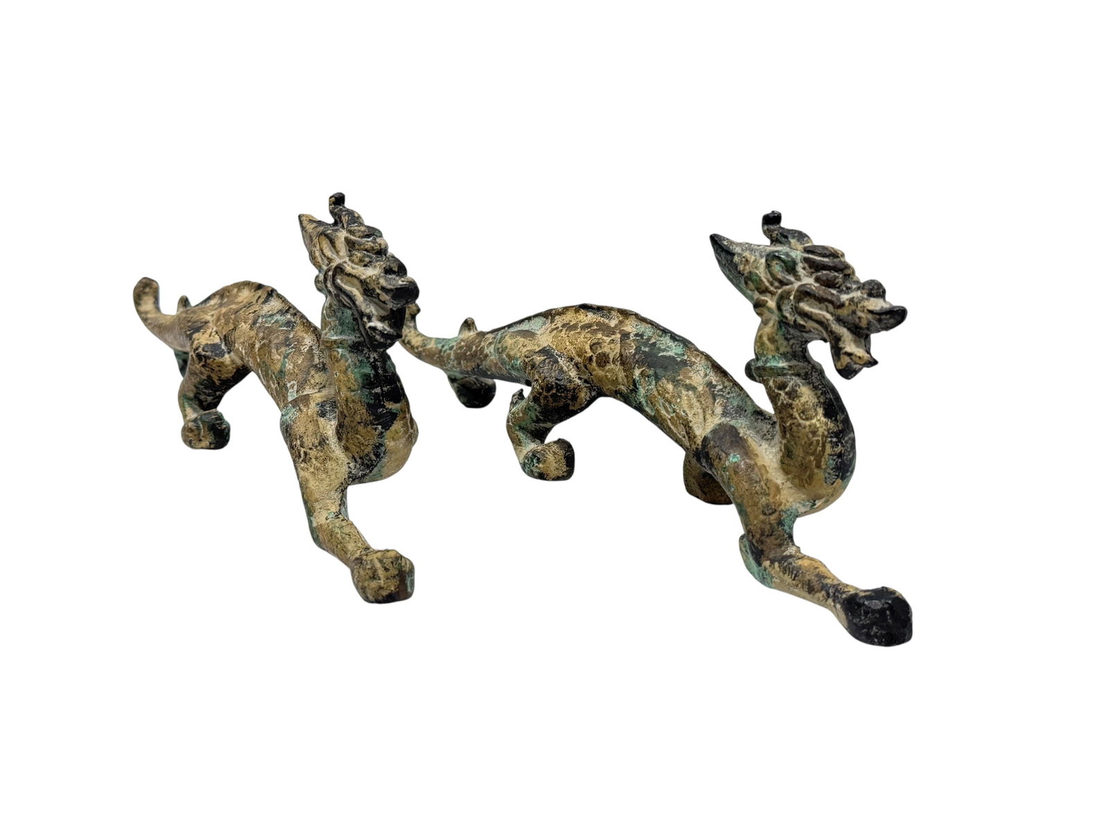 Pair of Antique Gilt & Painted Bronze Chinese Dragon Statues (1 of 8)