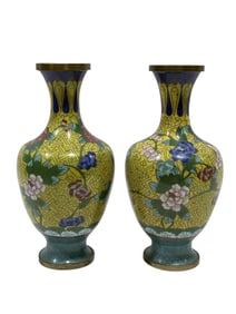 Pair of Early 20th C. Chinese Cloisonne Vases