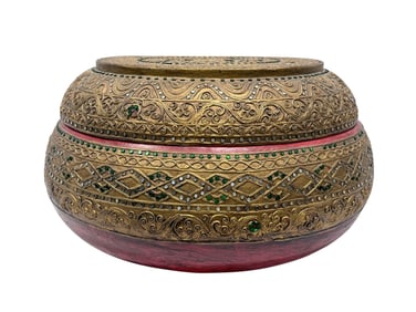Large Early 20th C. Burmese Jewel Decorated Offering Box