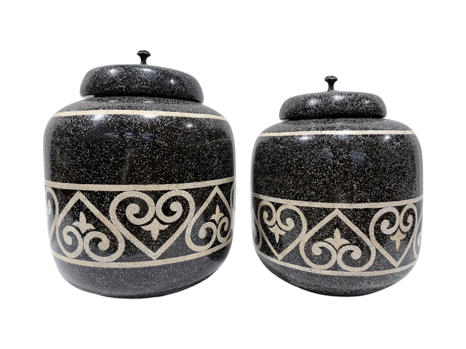 (2) Maitland Smith Black Cream Egg Shell Glaze Ginger Jars (1 of 14)