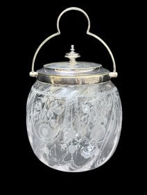 19th C. Webb Style Etched Biscuit Jar