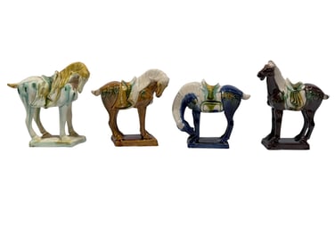 (4) Majolica Tang Chinese Horse Figures