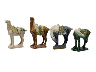 (4) Majolica Tang Chinese Horse Figures