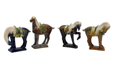 (4) Majolica Tang Chinese Horse Figures