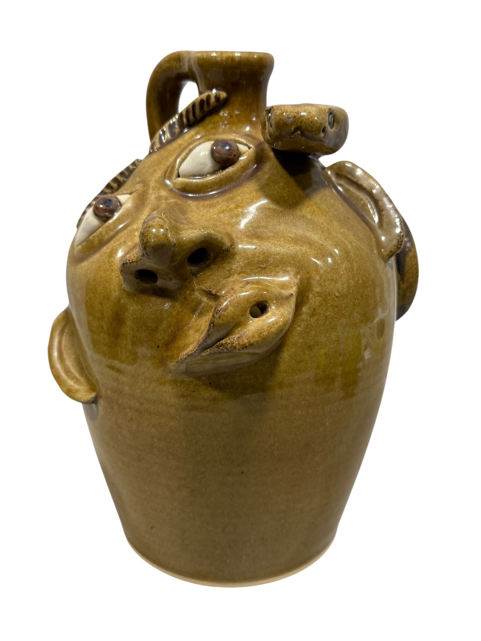 Signed Otis Norris Pottery Snake Face Jug (1 of 7)