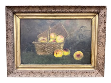 Signed S.B. Bill 19th C. Oil on Canvas Peaches Still Life Painting
