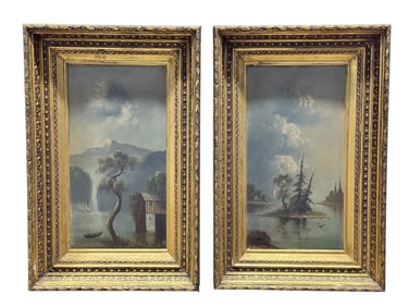 Pair of 19th C. Oil on Board Landscape Paintings