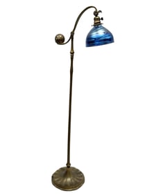 Antique Tiffany Studios Bronze Counter Balance Floor Lamp w/ Iridescent Shade
