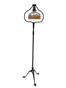 Antique Tiffany Studios Bronze Floor Lamp w/ Aurene Iridescent Shade