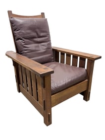 Antique Gustav Stickley Mission Oak & Leather Reclining Morris Chair