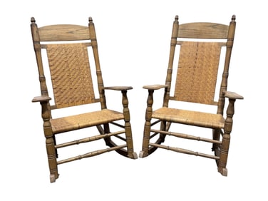 Pair of Oak & Wicker Brumby "Jumbo" Rockers