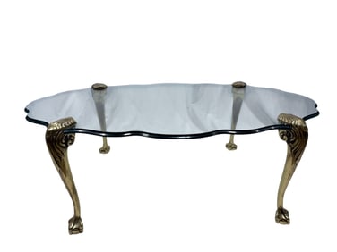MCM Hollywood Regency P.E. Guerin Style Brass & Glass Coffee Table