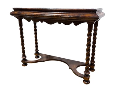 Quality Burled Wood Barley Twist Single Drawer Console Table