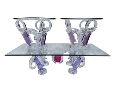 RARE Signed Shahrooz Lucite Coffee Table & 2 Side Tables, 3Pc Set