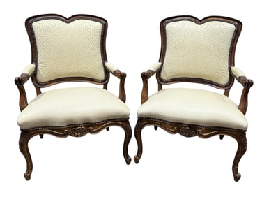 Pair of Century Furniture Leather Faux Ostrich Arm Chairs