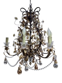 Italian Gold Metal & Crystal Chandelier