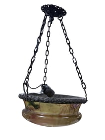 RARE Antique Steuben Moss Agate Art Glass Hanging Lamp