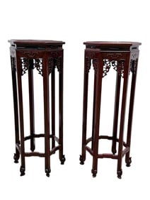 Pair of Tall Chinese Carved Rosewood Pedestals