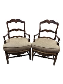 (2) Trouvaille Country French Style Ladder Back Rush Seat Chairs
