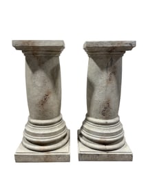 Pair of Tall Bold Faux Stone Column Pedestals