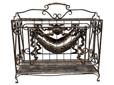 Fine Heavy Iron Neoclassical Style Canterbury Magazine Holder