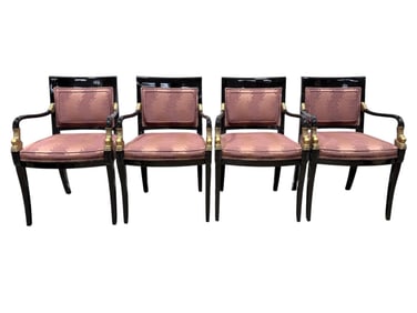 (4) Century Furn. Black Lacquer & Dolphin Design Arm Chairs