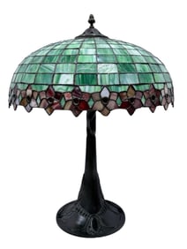 Cir 1910 Bronze American Leaded Glass Lamp