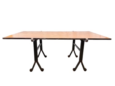 Custom Metal Wrapped Wood Top & Iron Base Table