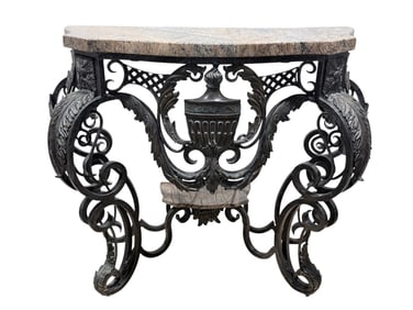 Theodore Alexander Stone Top Iron Console Table w/ Bronze Mounts