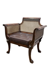 Large Theodore Alexander Cane Back & Leather Arm Chair
