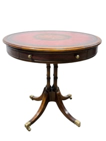 Quality 2 Drawer Embossed Leather Top Drum Table
