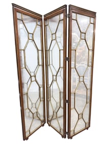 Fine Quality Wood 3 Panel Mirror Folding Screen