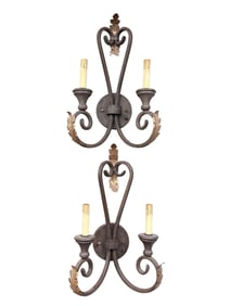 Pair of Orleans Bronze Finish Twin Candle Light Sconces