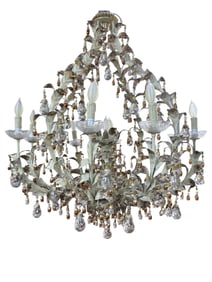 Large Italian Tole & Crystal Chandelier