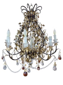 Large Italian Tole & Crystal Chandelier