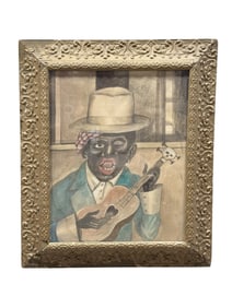 Cir 1890 America New Orleans Musician Black Memorabilia Painting