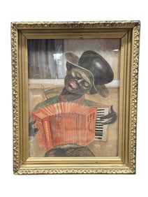 Cir 1890 American New Orleans Accordion Player Black Memorabilia Painting
