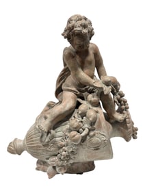 Fine Italian Terracotta Baby Bacchus on Jug Garden Statue