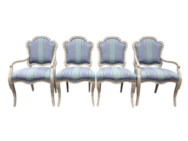 Set of 4 Pickled Blue Fabric Dining Chairs